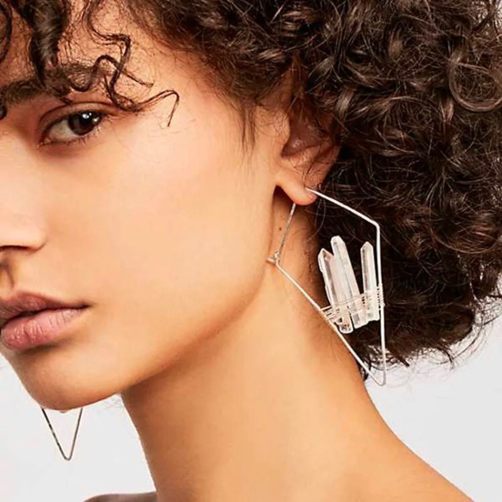 Geometric Bohemian Quartz Crystal Indie Earrings - Picture 9 of 10